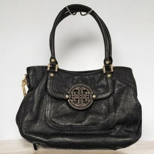 Tory Burch Black Elegant Amanda Black Leather Shoulder Bag/Crossbody Gold Detail